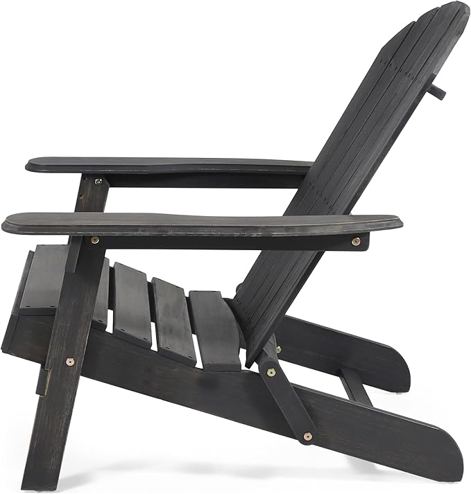 Benjara Libo Outdoor Adirondack Chair- Gray Acacia Wood Frame- Slat Panels