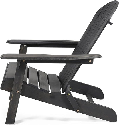 Benjara Libo Outdoor Adirondack Chair- Gray Acacia Wood Frame- Slat Panels