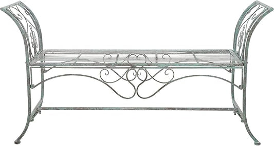 SAFAVIEH Outdoor Collection Adina Victorian Antique Dark Green Wrought Iron 51-inch Wide Garden Bench