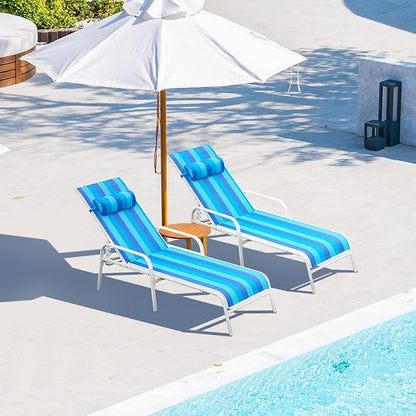 EROMMY Patio Chaise Lounge, Set of 2 Outdoor Lounge Chair, for Beach Pool Sunbathing Lawn Lounger Recliner Chiar Outside Tanning Chairs for All Weather