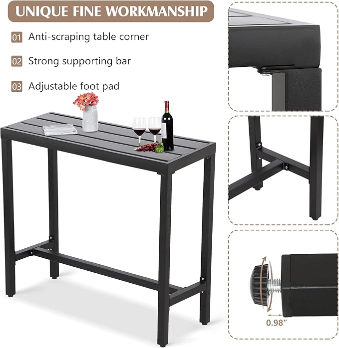Outdoor Bar Table, Patio Counter Height Bar Tables, 47" Rectangle Bar Table for Patio, Garden, Yard, Balcony - Photo 5
