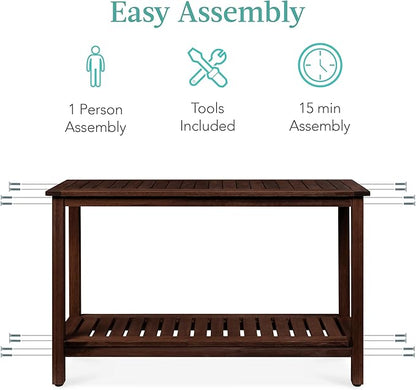 Best Choice Products 48in 2-Shelf Eucalyptus Wooden Console Table Indoor Outdoor Multifunctional Buffet Bar Storage Organizer w/Foot Sliders - Espresso