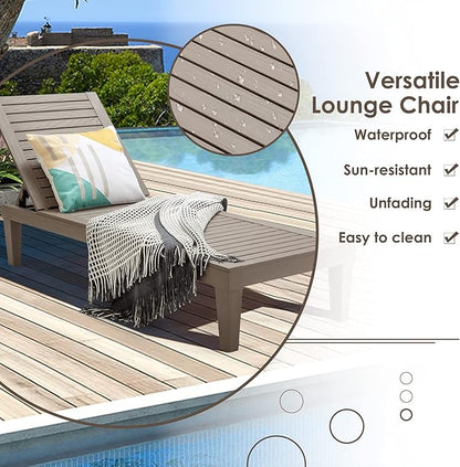 Giantex Lounge Chair, Outdoor Sun Tanning Chair with 5-Position Adjustable Backrest, Lightweight Design, Weather-Proof and Rust-Resistant, Pool Lounger for Patio, Beach, Balcony, Poolside (1, Khaki)