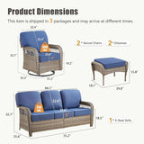 5 Pieces Patio Furniture Set, All Weather Wicker Swivel Rocker Patio Chairs with Ottomans Rattan Side Table - Photo 2