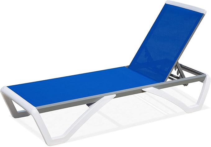 Domi Chaise Lounge Outdoor, Patio Lounge Chair with Aluminum Frame, All Weather Pool Lounge Chair for Deck Lawn Backyard, Blue Textilene