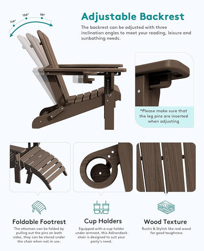 SERWALL 5-Piece Adirondack Chair and Ottoman and Table Set, Coffee