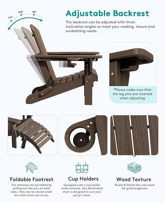 SERWALL 5-Piece Adirondack Chair and Ottoman and Table Set, Coffee