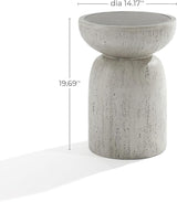 LuxenHome Rustic Outdoor Side Table, 20 Inch Concrete End Tables for Patio, Off White and Gray Weathered Round Table - Photo 2