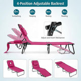 GYMAX Tanning Chair, Folding Lounge Chairs with Face Hole & Cover, Removable Pillow Carry Handle - Photo 6