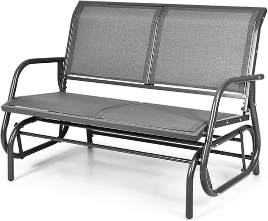 Tangkula 2 Person Patio Glider, Outdoor Swing Bench, Rocker Glider Loveseat Chair with Heavy-Duty Steel Frame, Breathable Seat Fabric, Rocking Lounge Chair for Poolside, Garden, Backyard, Porch (Gray)