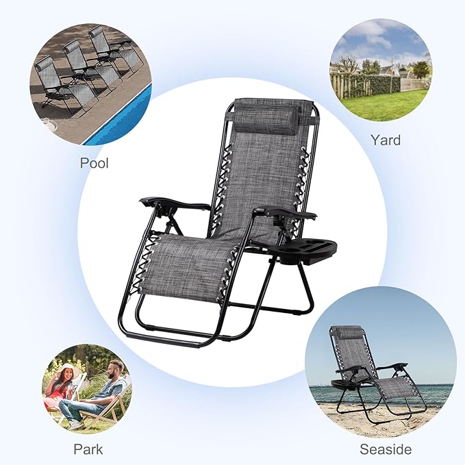 Nazhura Set of 2 Relaxing Recliners Patio Chairs Adjustable Steel Mesh Zero Gravity Lounge Chair Beach Chairs with - Photo 5