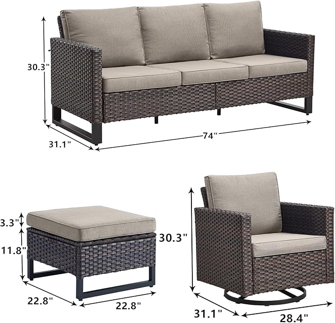 Rilyson Wicker Outdoor Patio Furniture Set - 7 Piece Patio Conversation Set with 4 Swivel Rocker Chairs - Photo 2