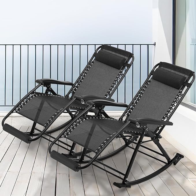 MoNiBloom Oversized Patio Rocking Chair Set of 2 Zero Gravity Chair XL - Photo 2
