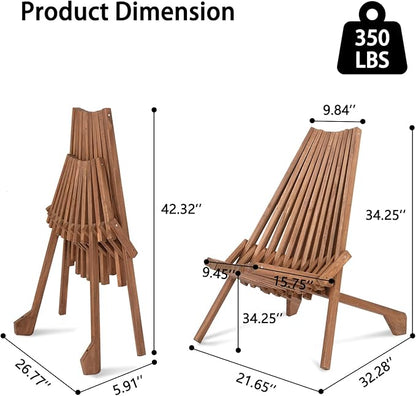 Acacia Wood Folding Outdoor Chairs Patio Chair Furniture Comfy Adirondack Chairs Lounge Chair for Deck Fire Pit Porch Camping,Up to 400LBS