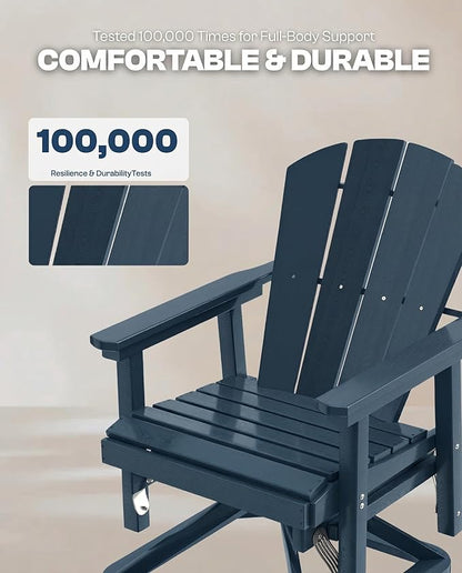 HDPE Swivel Glider Chair Outdoor, Weather Resistant Adirondack Outside Rocking Chair, Wooden Textured Outdoor Swivel Chair Set of 4 for Porch, Balcony, Poolside, Backyard (Navy Blue)