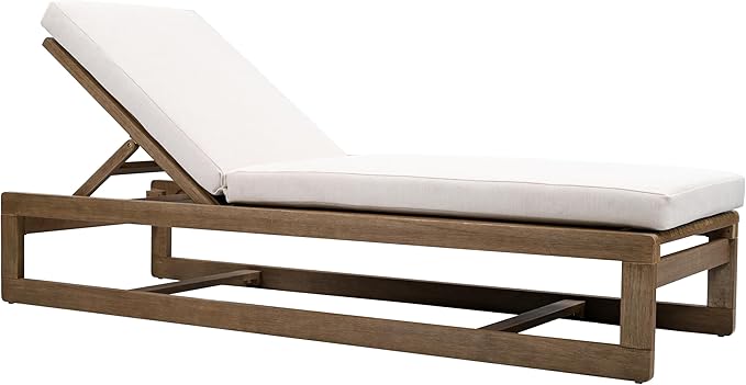 SAFAVIEH Couture Outdoor Collection Saint Vincent Natural/Beige Cushion Solid Wood Chaise Lounge Chair