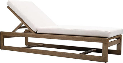 SAFAVIEH Couture Outdoor Collection Saint Vincent Natural/Beige Cushion Solid Wood Chaise Lounge Chair