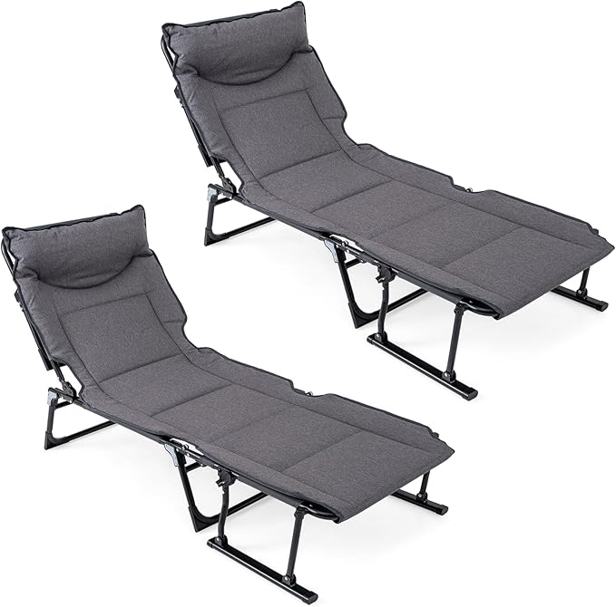Giantex Folding Patio Lounge Chair with 6 Backrest Positions, Portable Foldable Bed with Cushion and Armrest