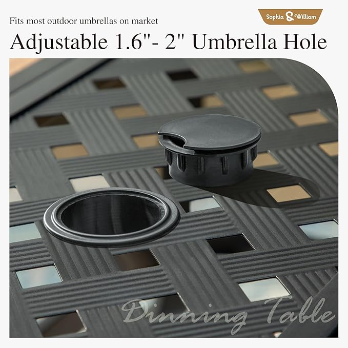 Sophia & William Rectangular Outdoor Dining Table with 1.6"-2" Adjustable Umbrella Hole - Photo 5