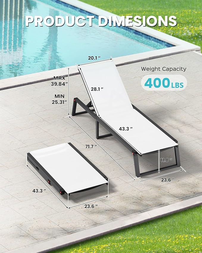 Aluminum Chaise Lounge Outdoor Set of 2 - Photo 2
