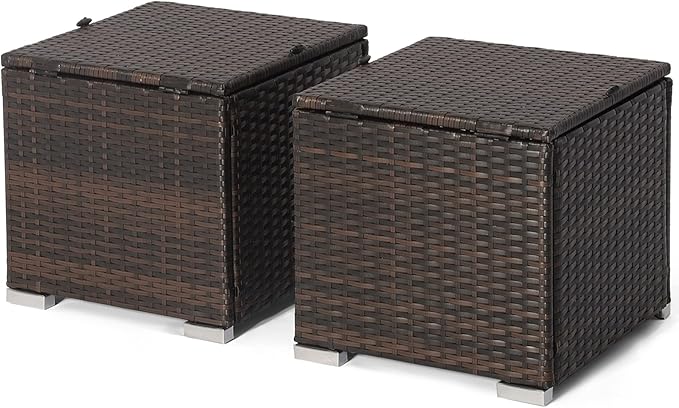 MEDIMALL Patio Wicker Ottoman Set of 2, Multipurpose Outdoor Footstool w/Removable Cushions, Rattan Side Table w/Storage - Photo 4