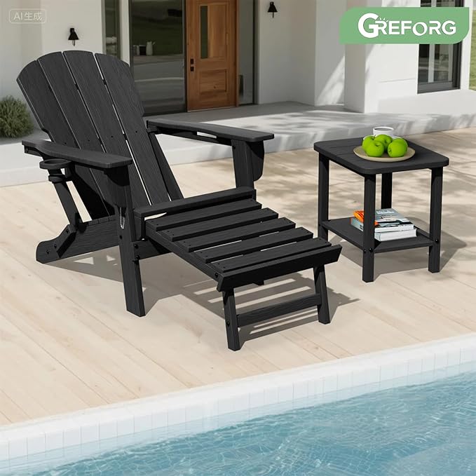 Patio Side Table, Small Rectangular HDPE Adirondack End Table for Outdoor Use in Pool, Garden, Lawn, Backyard,Black