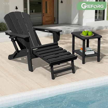 Patio Side Table, Small Rectangular HDPE Adirondack End Table for Outdoor Use in Pool, Garden, Lawn, Backyard,Black