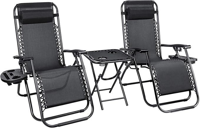 Homall 3 Pcs Zero Gravity Chair Patio Folding Recliner Outdoor Chaise Lounge Chairs Portable Reclining Chair Set with - Photo 1