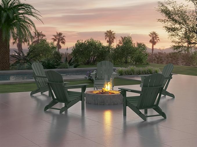 Ciokea Folding Adirondack Chair 2 Pack, Patio Adirondack Chair Weather Resistant, Plastic Fire Pit Chair with Cup Holder - Photo 2