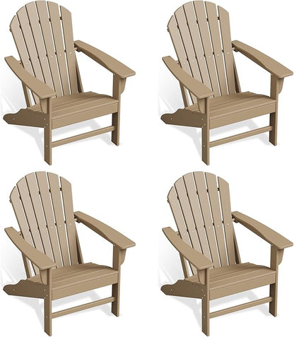 Poly Lumber Adirondack Chair Set of 4, HDPE All-Weather Resistant Outdoor Patio Chairs, Pre-Assembled Outdoor Fire Pit Chair for Pool, Deck, Backyard, Garden, Weather Wood