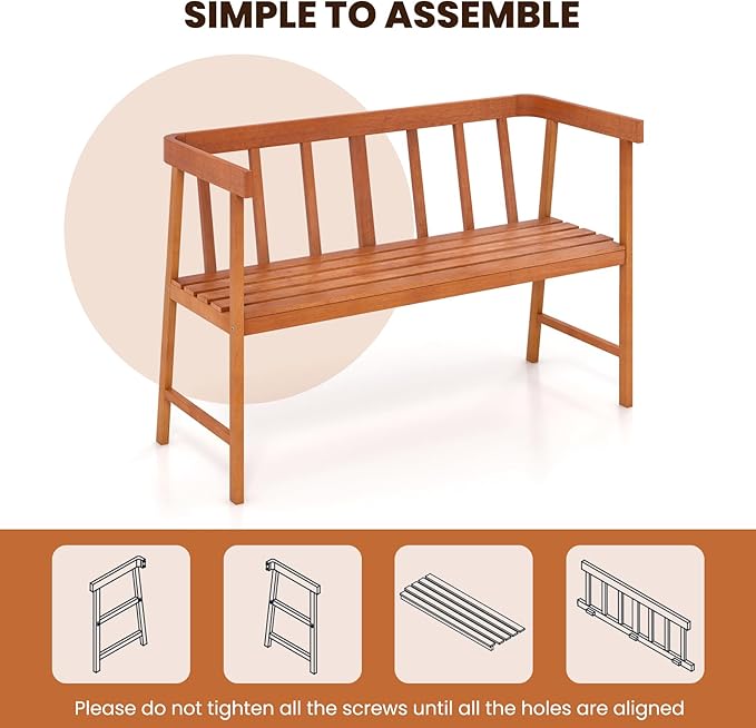 RELAX4LIFE 2-Person Wooden Outdoor Bench - Eucalyptus Wood Patio Garden Bench with Backrest, Armrests & Slatted Seat for Poolside Deck Backyard Balcony Park Front Porch, 800 LBS Weight Capacity
