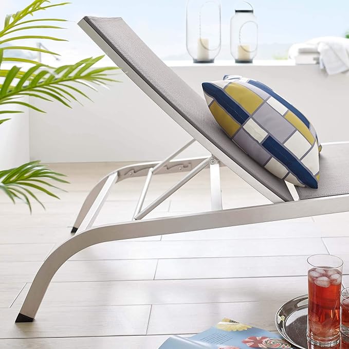 Modway Savannah Outdoor Patio Mesh Chaise Lounge Chair in Gray