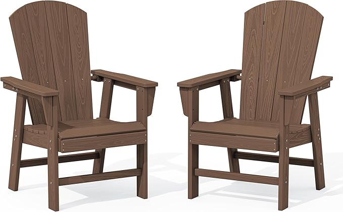 SERWALL Outdoor Adirondack Dining Chair Set of 2, All Weather HDPE Patio Chairs, Brown