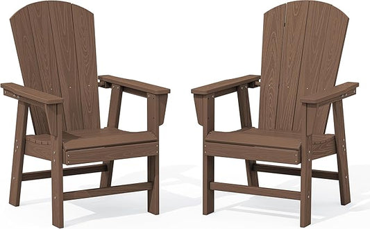 SERWALL Outdoor Adirondack Dining Chair Set of 2, All Weather HDPE Patio Chairs, Brown