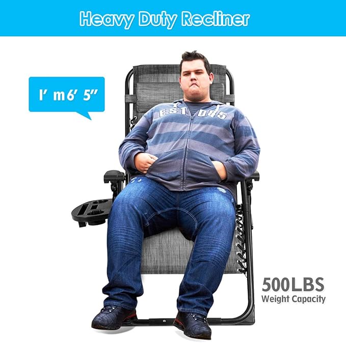 Goplus Oversized Zero Gravity Chair, XL-Extended Version, Outdoor Recliner w/Cup Holder & Detachable Headrest - Photo 4