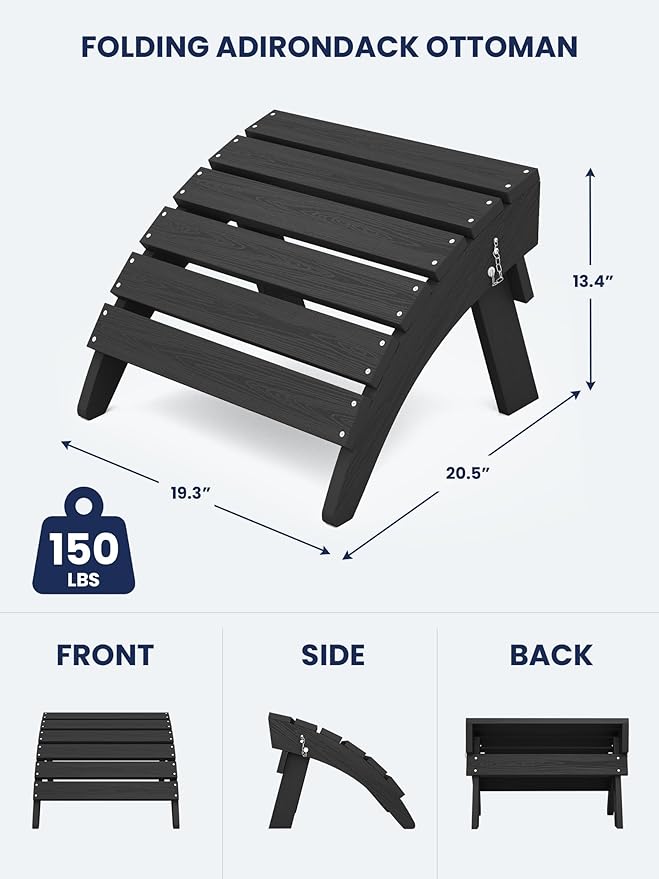 KINGYES Folding Adirondack Ottoman for Adirondack Chair, Black - Photo 3