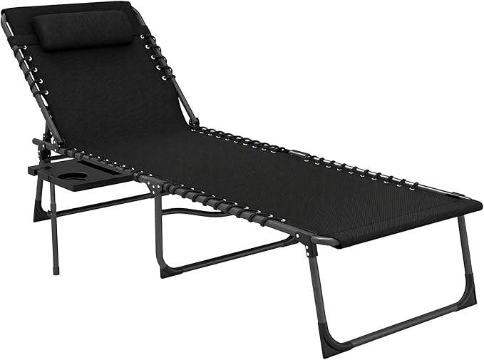 Outsunny Folding Chaise Lounge Chair Outdoor Tanning Chair with Side Table - Photo 1