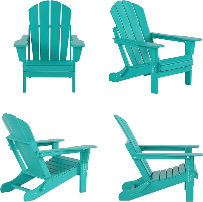WestinTrends Malibu Outdoor Lounge Chairs Set, 5-Pieces Adirondack Chair Set of 2 with Ottoman and Side Table, All Weather Poly Lumber Patio Lawn Folding Chair for Outside, Turquoise