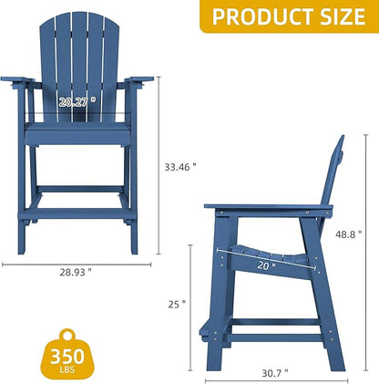 DWVO 25" Tall Adirondack Chair, Poly Bar Height Balcony Chairs with Armrest & Footrest, Outdoor Bar Stool Lifeguard Chair for Deck Pool Patio and Porch, Navy Blue