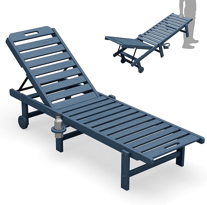 SERWALL Outdoor Chaise Lounge, Patio Chaise Lounge Chair with 5 Positions Adjustable Backrest - Photo 1
