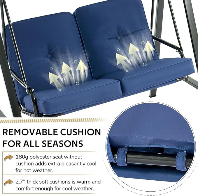 AECOJOY 2-Seat Outdoor Patio Swing Chair with Cover, Porch Swings Chairs for Adult - Photo 2
