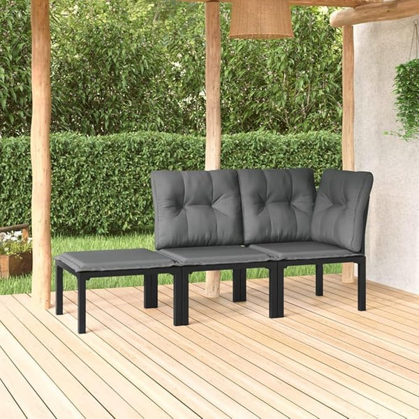 3-Piece Garden Lounge Set Black and Grey Modular Outdoor Furniture with Weather-Resistant Cushions for Patio Balcony - Photo 1