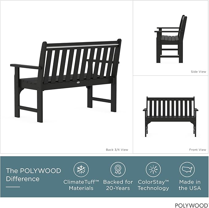 POLYWOOD GNB48BL Vineyard 48" Bench, Black - Photo 4