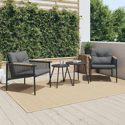 4-Piece Balcony Furniture Set Black Powder-Coated Steel Outdoor Patio Set Modern Design for Small Spaces