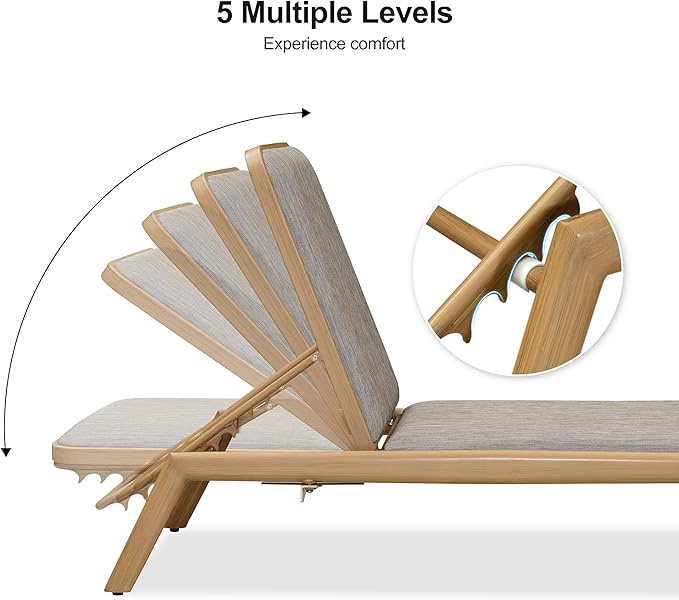 PURPLE LEAF Chaise Lounge Outdoor Chairs with Cushion Aluminum Pool Side Sun Lounges Adjustable Reclining Patio Set Pack of 2 Teak