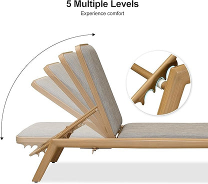 PURPLE LEAF Chaise Lounge Outdoor Chairs with Cushion Aluminum Pool Side Sun Lounges Adjustable Reclining Patio Set Pack of 2 Teak