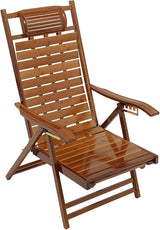 Foldable Bamboo Lounger Chair, Adjustable Back Patio Reclining Chair with Cushion & Massage Hammer - Photo 7