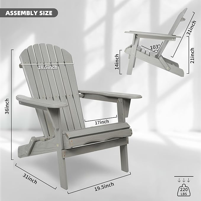 Wood Lounge Patio Chair for Garden Outdoor Wooden Folding Embossed Adirondack Chair Set of 2 Solid Cedar Wood Lounge Patio Chair with Wood Grain-70
