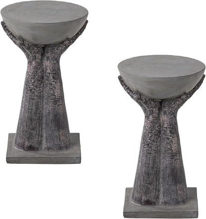 HOMPUS Concrete Side Table Set of 2, Round End Table Modern, Accent Coffee Table with Two Hands Base, Unique Home Décor for Living Room, Bedroom, Balcony or Outdoor