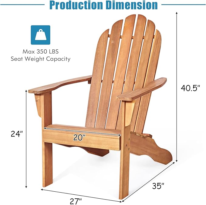 Tangkula Adirondack Chair, Acacia Wood Adirondack Lounger Chair, Outdoor Armchairs with Slatted Seating, Weather Resistant